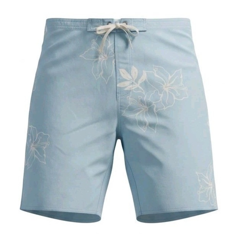 VTG Y2K Rip Curl Board Shorts Men 34 Light Blue Retro Surf Beach Hibiscus Floral